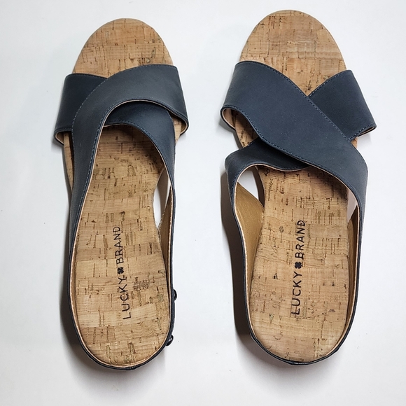 Lucky Brand MyKayla Criss Cross Wedge Blue Sandal/ Size 9M/40 - Picture 4 of 9